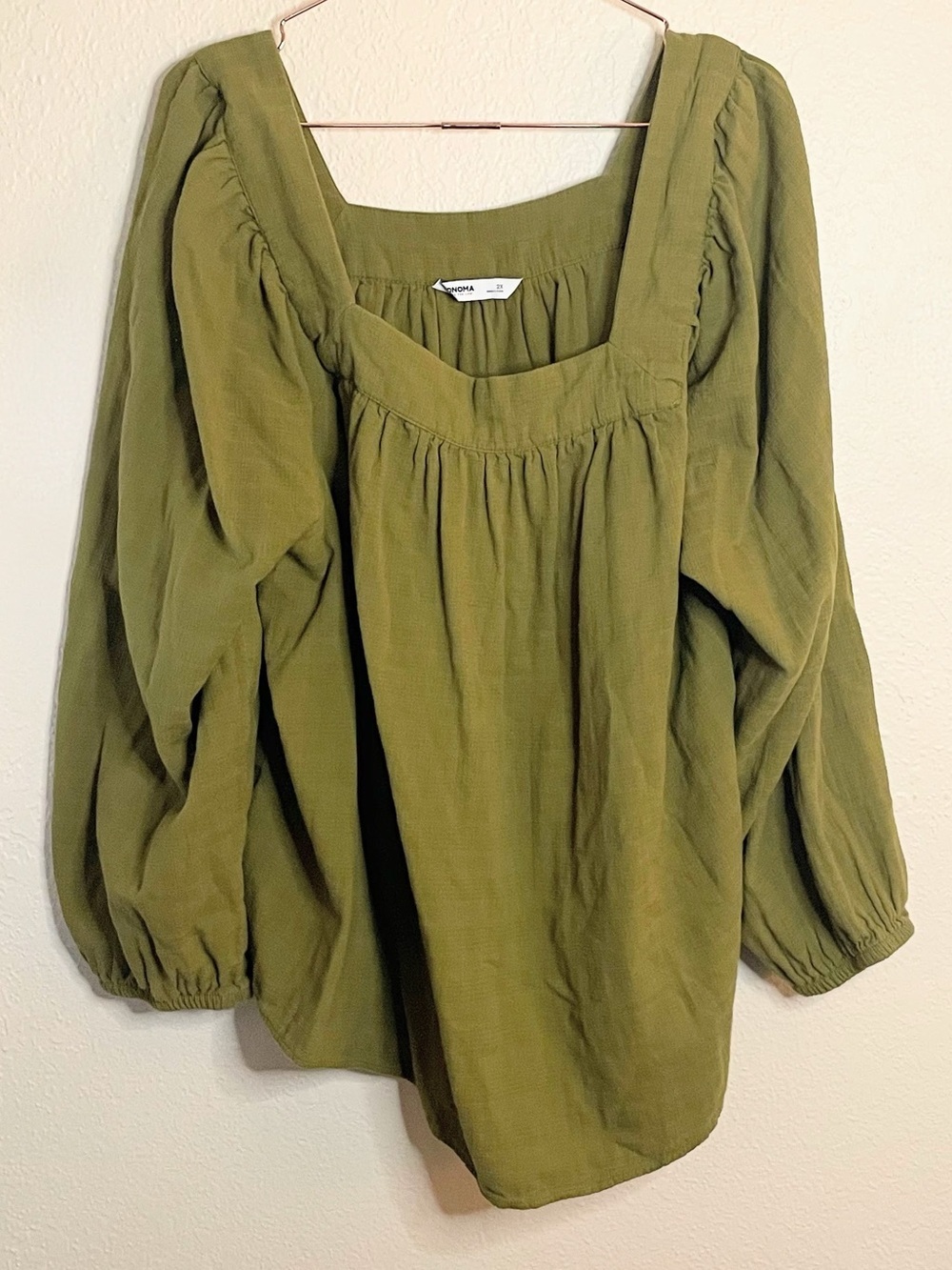 Sonoma Olive Green Square Neck Cotton Blouse XXL